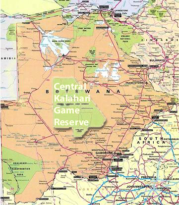 Map of The Central Kalahari Game Reserve